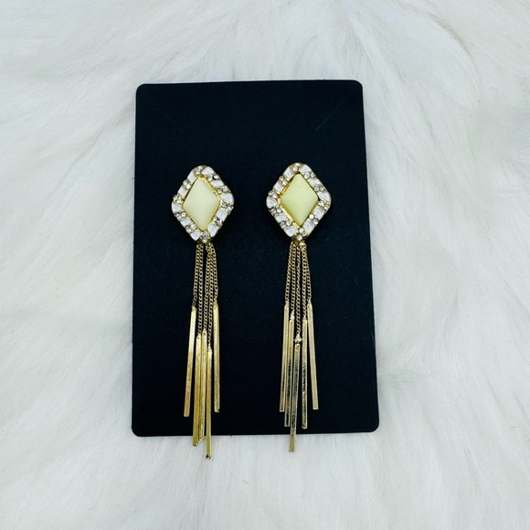 Long Dangling Statement w/ Rhinestone earrings - Picture 3 of 3